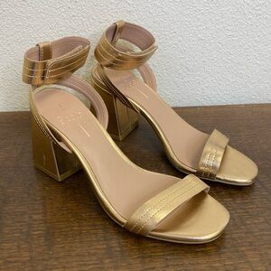 Linea Paolo Eden Block Heel Ankle Wrap Sandals Rose Quartz Metallic Nappa Size 6